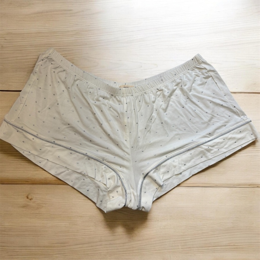 NWOT Eberjey Gisele Printed Relaxed Pajama Shorts White With Silver Trim XL